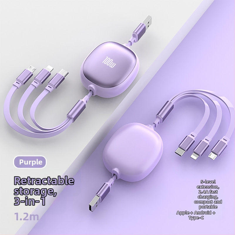 Αναδιπλούμενο καλώδιο USB 3-σε-1 με αλουμινένιο περίβλημα – 100W γρήγορη φόρτιση, Lightning, Micro USB και Type-C