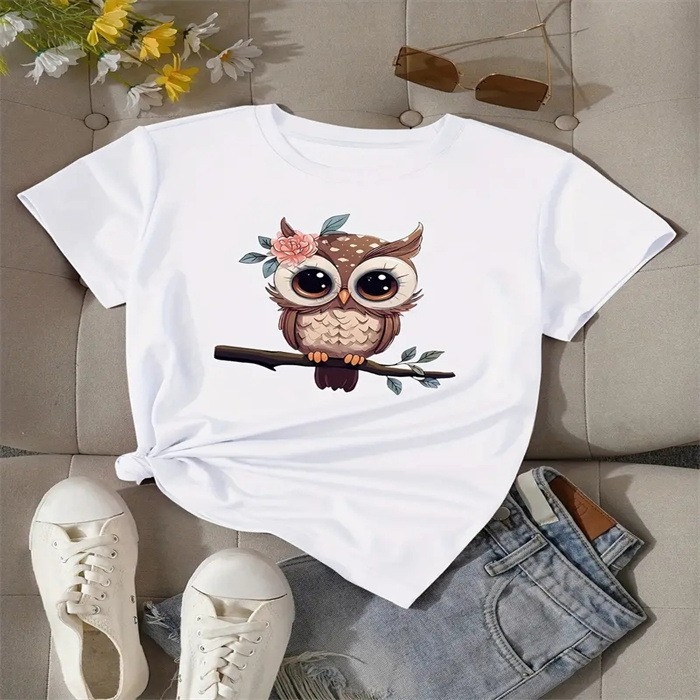 Tricou din poliester cu model 3D, guler rotund, maneci scurte, croială relaxată, imprimare digitală