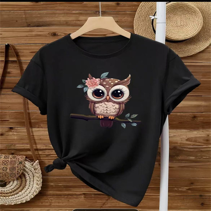 Tricou din poliester cu model 3D, guler rotund, maneci scurte, croială relaxată, imprimare digitală