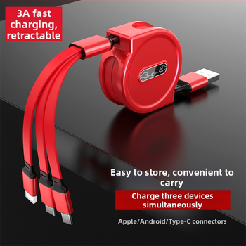 Αναδιπλούμενο καλώδιο ταχείας φόρτισης 3 σε 1: Lightning, Micro USB και USB-C; PC+ABS σώμα; μέγιστη ισχύς 10W; δώρο με λογότυπο