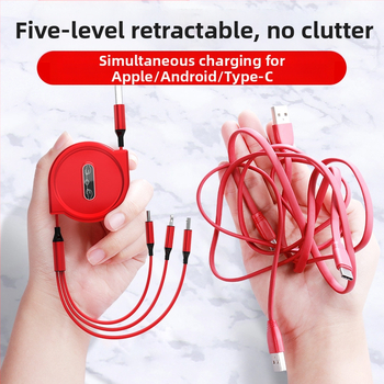 Αναδιπλούμενο καλώδιο ταχείας φόρτισης 3 σε 1: Lightning, Micro USB και USB-C; PC+ABS σώμα; μέγιστη ισχύς 10W; δώρο με λογότυπο