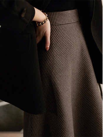 Ženska A-linijska midi suknja s uzorkom houndstooth, poliester, zima 2025