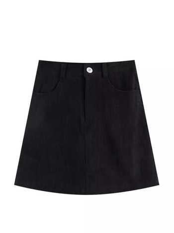 Γυναικεία φούστα Corduroy με ψηλή μέση, γραμμής Α, Χειμώνας 2023, Μικροελαστικότητα