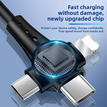 Καλώδιο 3-σε-1 δεδομένων και γρήγορης φόρτισης με Lightning, Micro USB και USB-C, μήκος 1,5 μ., τρία βύσματα, μέγιστη ισχύς 120 W, υλικό TPE