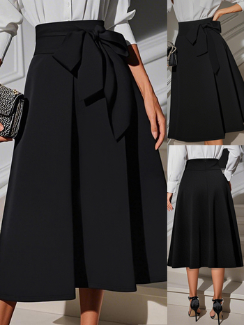 Suknja s nevidljivim zatvaračem i remenom, A-linija, srednja duljina, poliester sa spandeksom 70–80%/ <30% spandex, elegantan stil, proljeće 2025