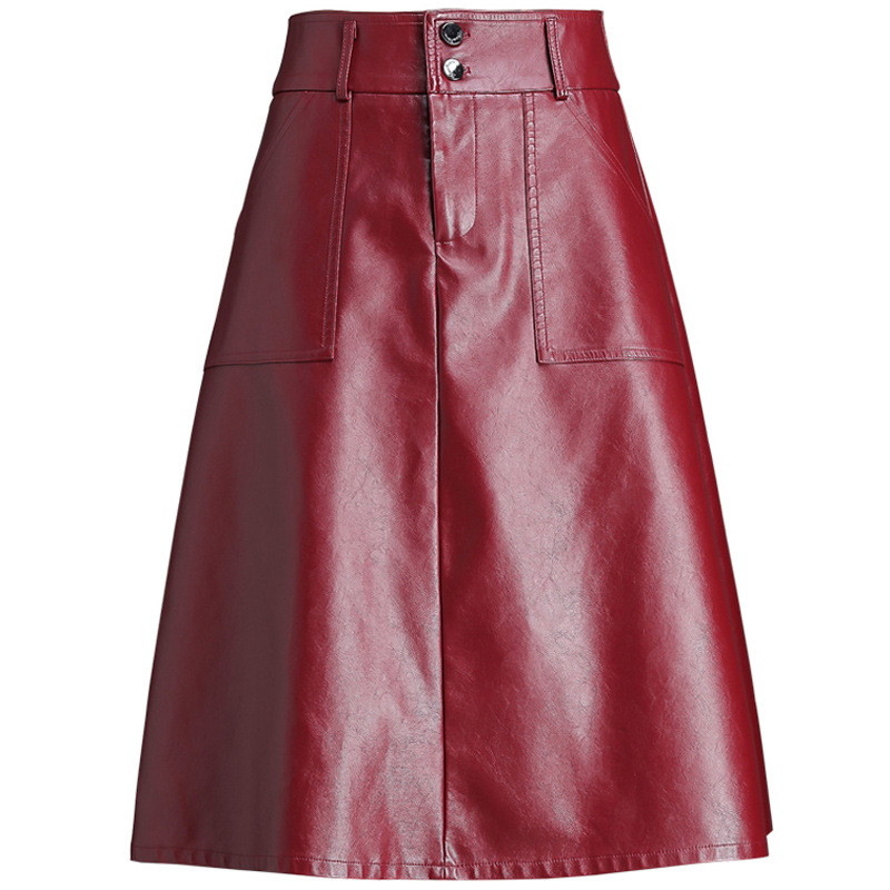 PU kožna suknja A-linije - visokim strukom, svakodnevni poslovni stil, PU/poliester smjesa 50–70%