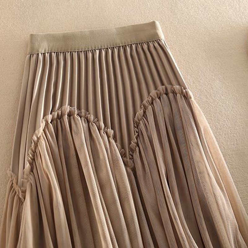 Suknja A-linije od mrežaste tkanine plisirana midi, visok pas, poliester 90–95%