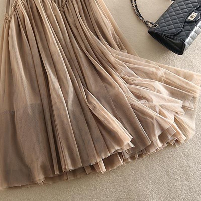 Suknja A-linije od mrežaste tkanine plisirana midi, visok pas, poliester 90–95%