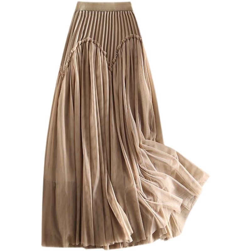 Suknja A-linije od mrežaste tkanine plisirana midi, visok pas, poliester 90–95%