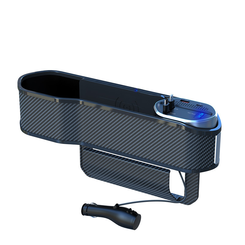 Θήκη αποθήκευσης στο κενό ανάμεσα στα καθίσματα αυτοκινήτου με ασύρματη φόρτιση, τηλεσκοπικό καλώδιο και ψηφιακή οθόνη