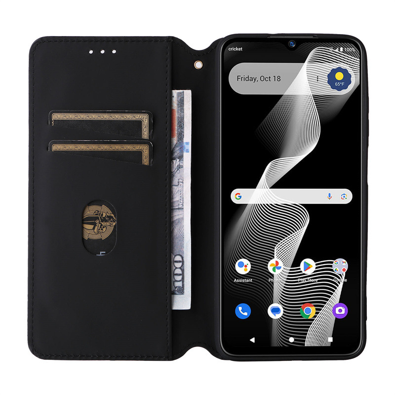 Husă pentru telefon cu suport pentru carduri și bază pentru Cricket Debut S3 / ICON 6 – TPU + piele, lucrat manual, suport magnetic, personalizabil