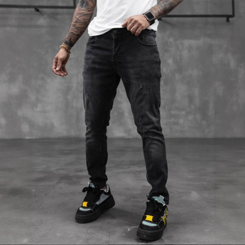 Мъжки дънки с тесен силует (цип за закопчаване, 71% памук, средна талия, четири сезона)