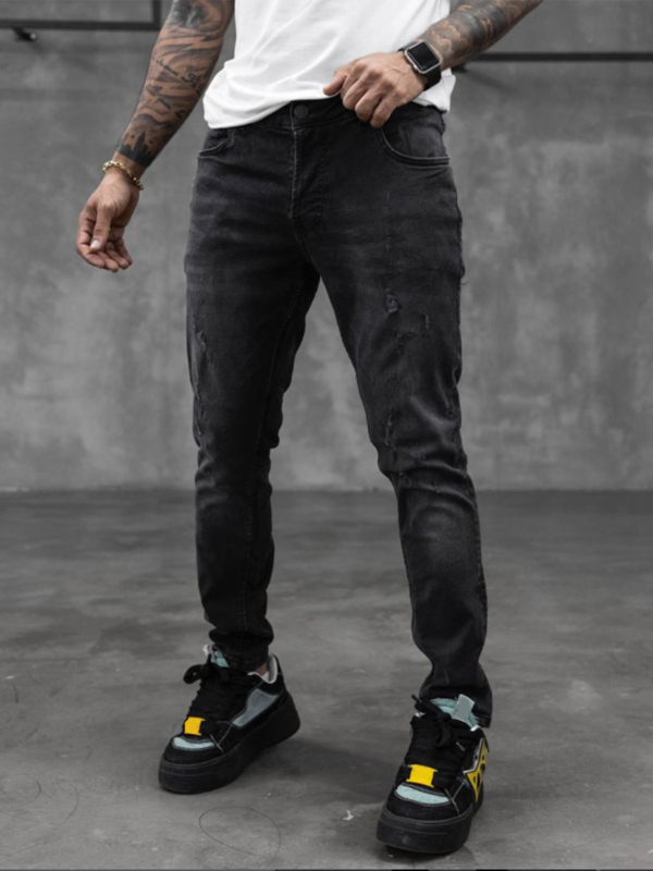 Мъжки дънки с тесен силует (цип за закопчаване, 71% памук, средна талия, четири сезона)