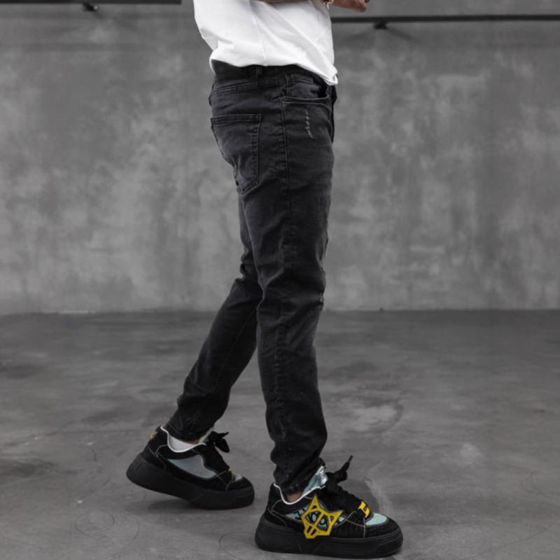 Мъжки дънки с тесен силует (цип за закопчаване, 71% памук, средна талия, четири сезона)