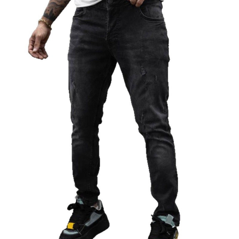 Мъжки дънки с тесен силует (цип за закопчаване, 71% памук, средна талия, четири сезона)