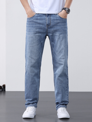 Дънки за мъже Straight кройка - средна талия, цип, измит, мерсеризирани, 95% памук, 3.8% полиестер, 1.2% спандекс