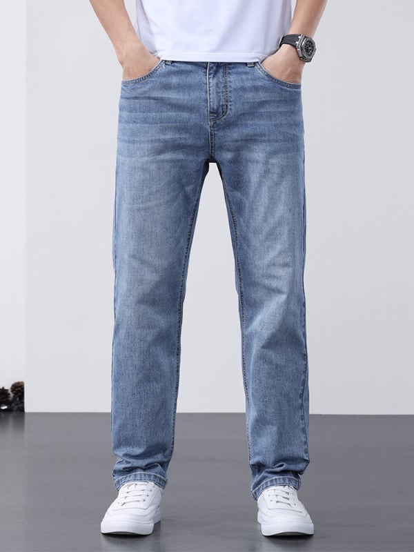 Дънки за мъже Straight кройка - средна талия, цип, измит, мерсеризирани, 95% памук, 3.8% полиестер, 1.2% спандекс