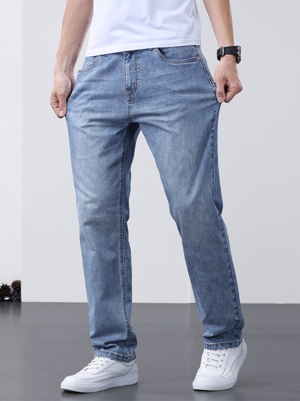 Дънки за мъже Straight кройка - средна талия, цип, измит, мерсеризирани, 95% памук, 3.8% полиестер, 1.2% спандекс