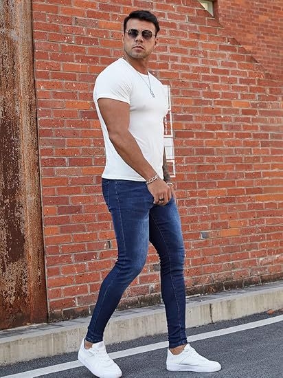 Дънки за мъже, стегнат силует, средна талия, ципна закопчалка, 80% памук