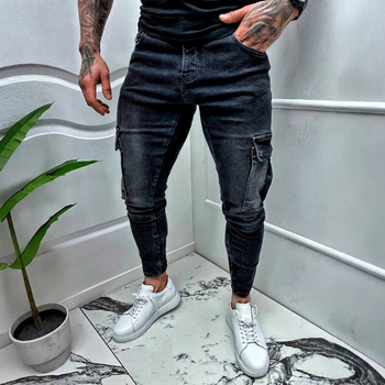 Ανδρικά τζιν - φθαρμένο denim, εφαρμογή Slim-Fit, μεσαία μέση, φερμουάρ, στενά τελειώματα ποδιών