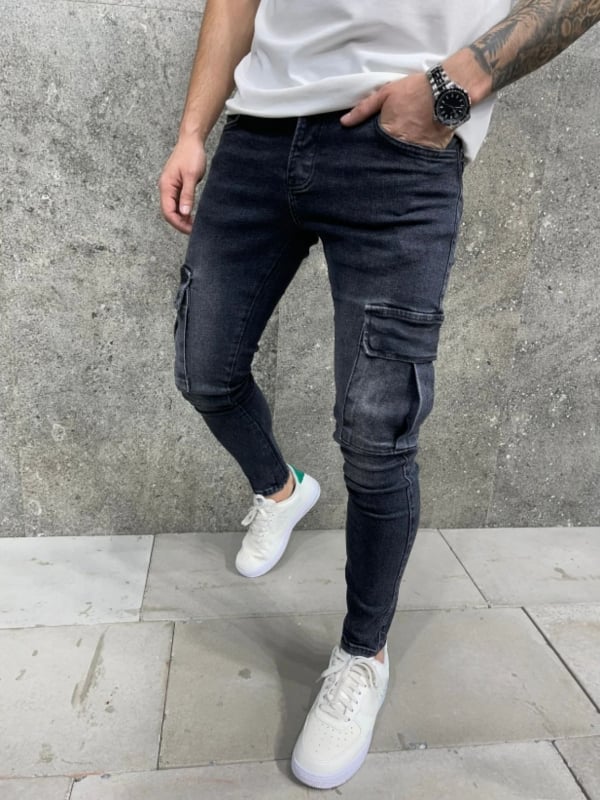 Ανδρικά τζιν - φθαρμένο denim, εφαρμογή Slim-Fit, μεσαία μέση, φερμουάρ, στενά τελειώματα ποδιών