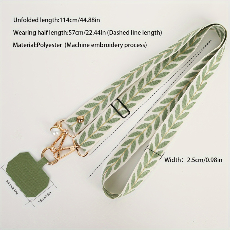 Κορδόνι για κινητό με φυλλοειδές μενταγιόν, πολυεστερικό σχοινί, μεταλλικό αγκράφα, unisex