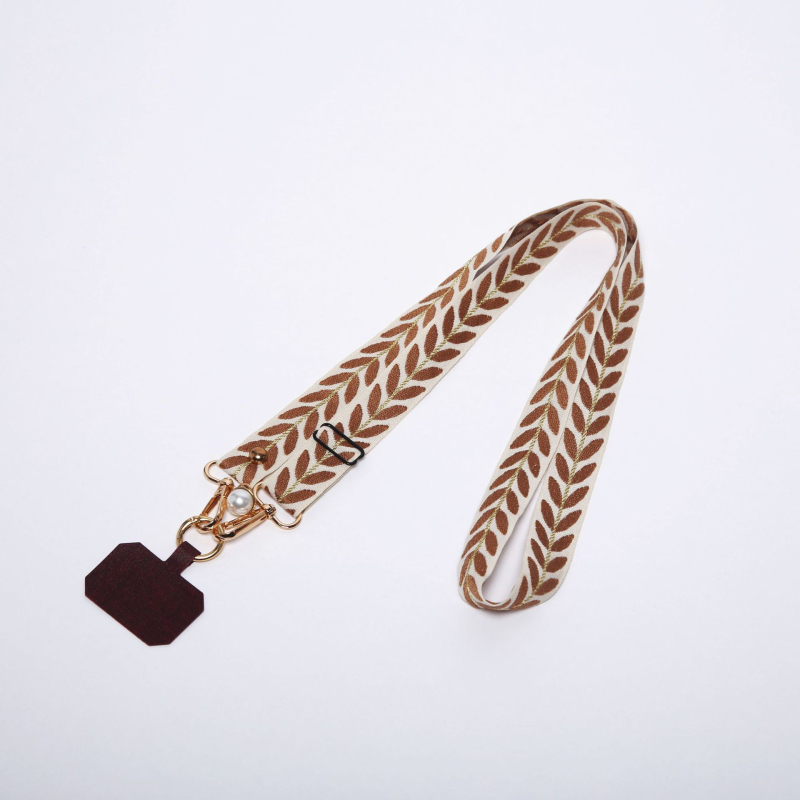 Κορδόνι για κινητό με φυλλοειδές μενταγιόν, πολυεστερικό σχοινί, μεταλλικό αγκράφα, unisex