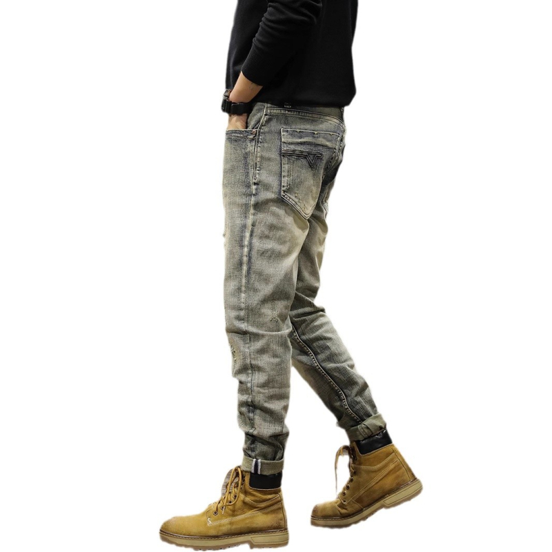 Ανδρικά τζιν από ντένιμ - 99,2% βαμβάκι, μεσαία μέση, στενή γραμμή, φερμουάρ