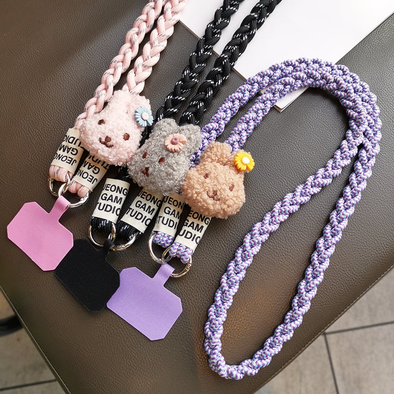 Crossbody telefona pavediens ar trīs pavedienu neilona auklu un metāla sprādzi, roku darbs, universāls, ģeometrisks kulons