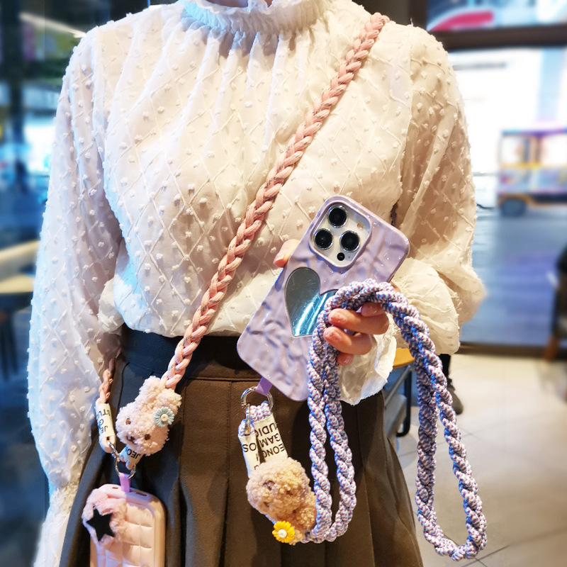 Crossbody telefona pavediens ar trīs pavedienu neilona auklu un metāla sprādzi, roku darbs, universāls, ģeometrisks kulons