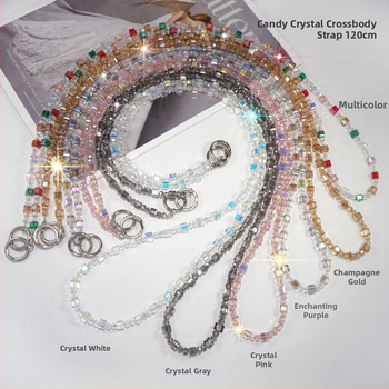 Кристална мънистена кръстосана чанта за мобилен телефон с ланярд (Материал: имитационен кристал; Ръчно изработено; Въжето: метална тел; Катарама: метална катарама; Марка: Blo bao)