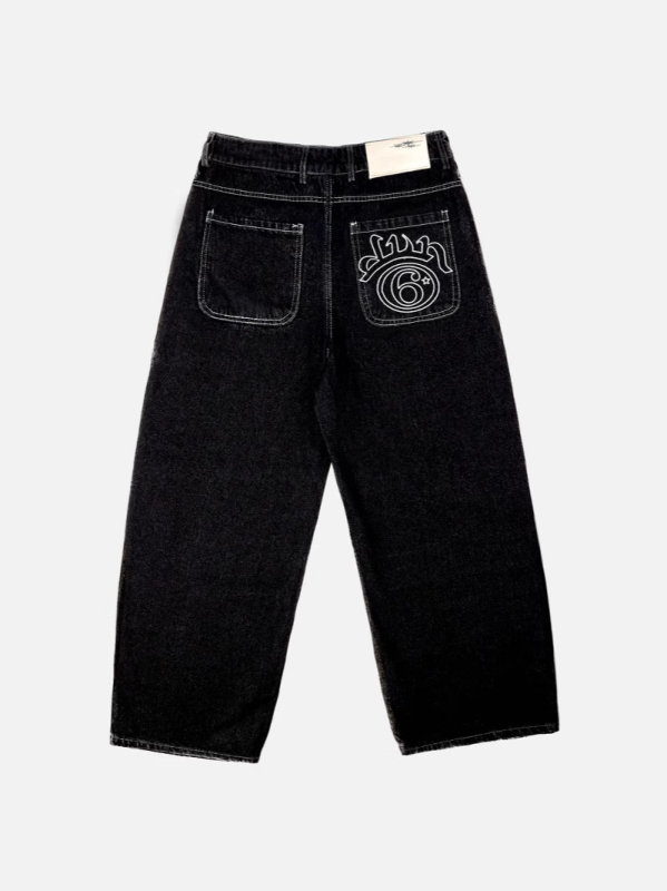 Τζιν με κέντημα, μεσαίας μέσης, ίσια γραμμή, ντένιμ ύφασμα με 70% βαμβάκι, φερμουάρ, κατάλληλο για τέσσερις εποχές