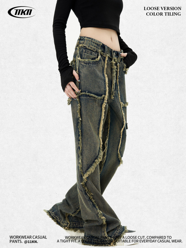 11KN Ανδρικά τζίνς σε ρετρό στιλ με ίσιο κόψιμο, πλυμένο φινίρισμα, μέση, 80% βαμβάκι