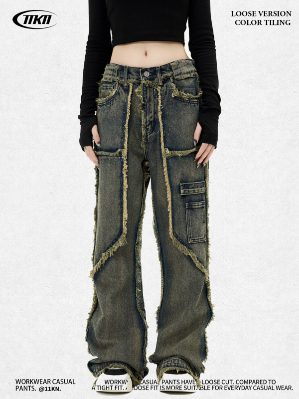 11KN Ανδρικά τζίνς σε ρετρό στιλ με ίσιο κόψιμο, πλυμένο φινίρισμα, μέση, 80% βαμβάκι