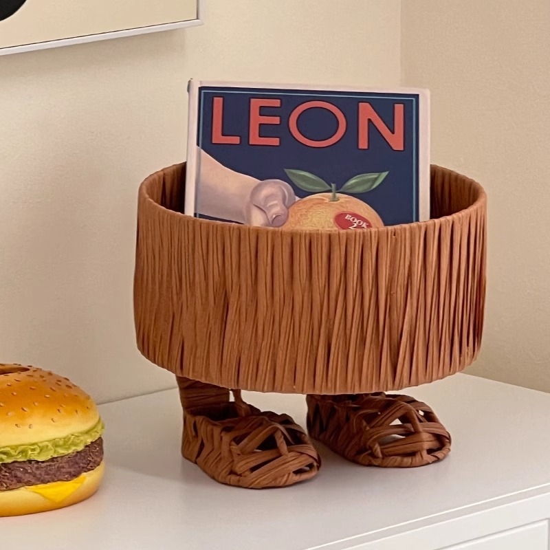 Κάδος αποθήκευσης από συνθετικό ράταν, χειροποίητος, χαριτωμένο στυλ κινουμένων σχεδίων, επιτραπέζιο πιάτο φρούτων και οργανωτής σνακ για το σαλόνι