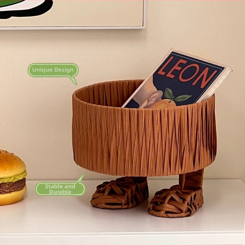 Кошница за съхранение от имитационен ратан, за хол, декоративна чиния за плодове, настолен организатор за закуски, ръчно изработено, стил мультяшно сладък