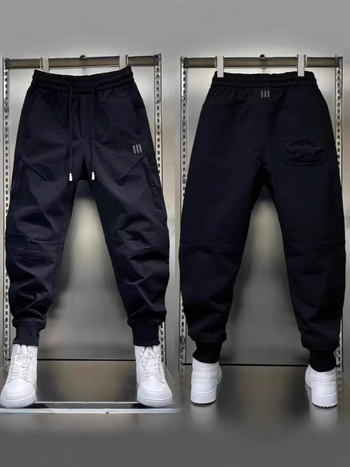 Pantaloni cargo pentru exterior, stil jogger, poliester, croială lejeră, talie medie, Închidere cu șnur, buzunare