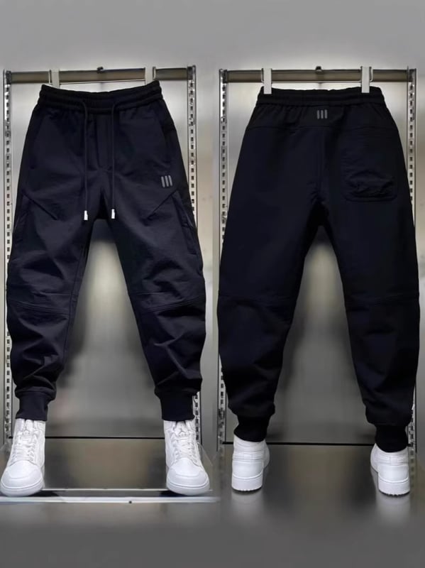 Pantaloni cargo pentru exterior, stil jogger, poliester, croială lejeră, talie medie, Închidere cu șnur, buzunare