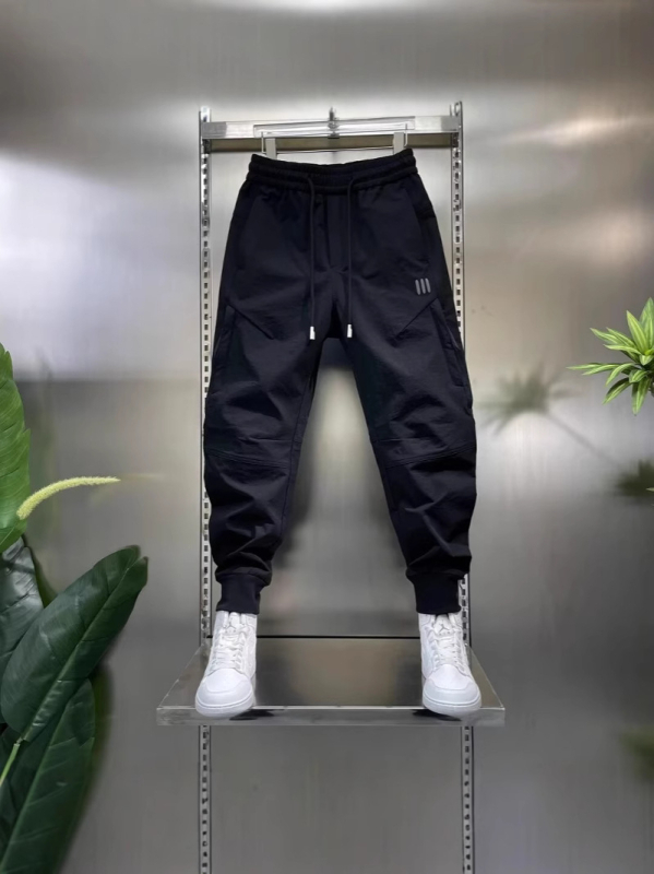 Pantaloni cargo pentru exterior, stil jogger, poliester, croială lejeră, talie medie, Închidere cu șnur, buzunare