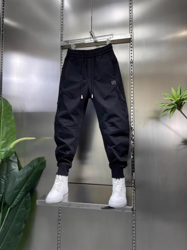Pantaloni cargo pentru exterior, stil jogger, poliester, croială lejeră, talie medie, Închidere cu șnur, buzunare