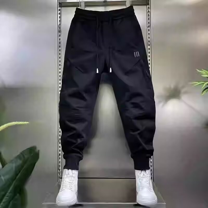 Pantaloni cargo pentru exterior, stil jogger, poliester, croială lejeră, talie medie, Închidere cu șnur, buzunare