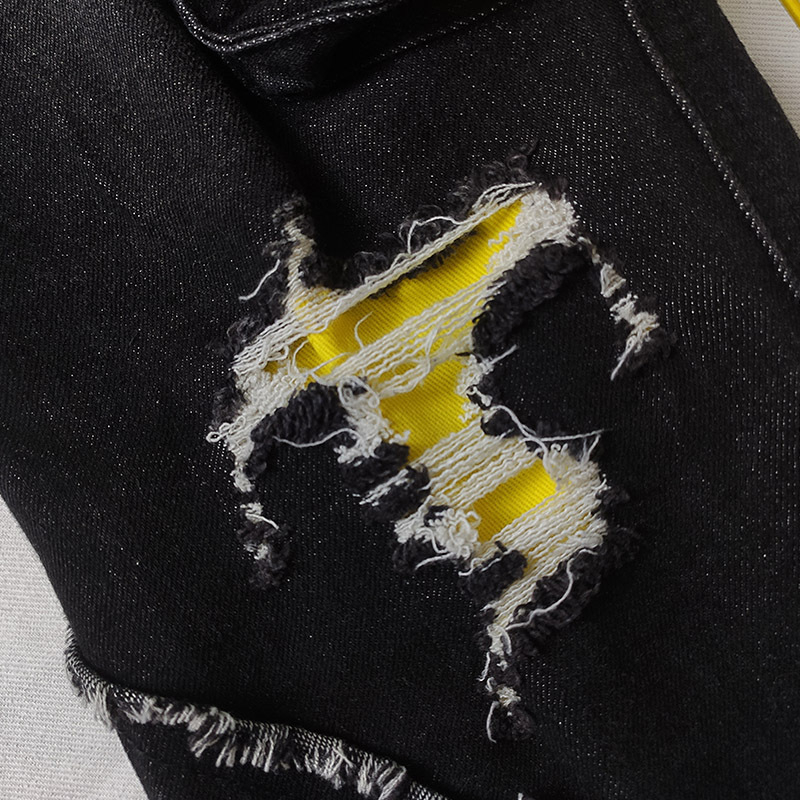 Ανδρικά τζιν με ίσιο πόδι, μεσαία μέση, πολλές τσέπες, distressed patchwork denim