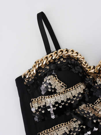 Τοπ χωρίς τιράντες με μεταλλικές παγιέτες, 3D εφέ, πολυεστέρας, στενή εφαρμογή (Καλοκαίρι 2025)