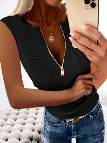 Γυναικείο πλεκτό τοπ χωρίς μανίκια – κομψό στυλ, ρουτίνας έκδοση, πολυεστερικό ύφασμα, 90–95% πολυεστέρα, τιράντες με κορδόνι