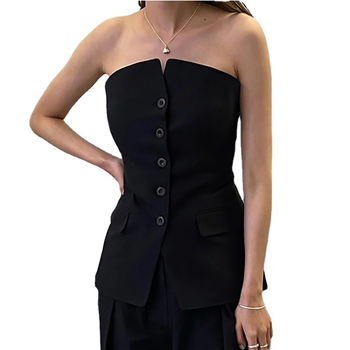 Γυναικεία χωρίς μανίκια γιλέκο μήκους μέσης, μονόχρωτο πολυεστέρας ύφασμα, κύριο υλικό ≥95% πολυεστέρας, ακρυλικό <30%, μήκος 50–65 εκ., streetwear στύλ