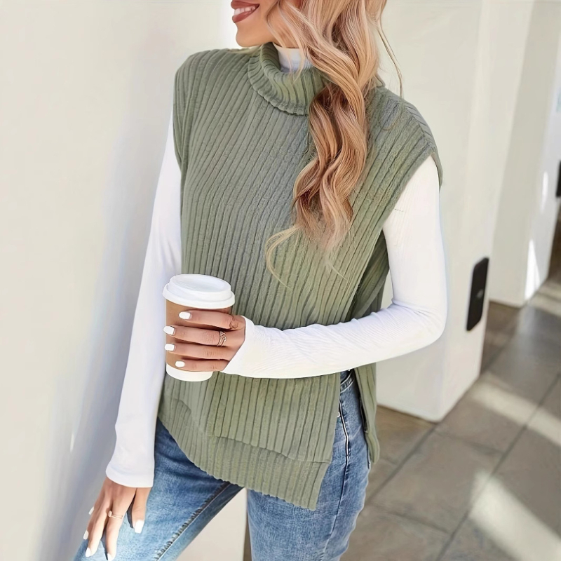 Γυναικεία πλεκτή γιλέκα με pile collar, μονόχρωμο πολυεστερικό ύφασμα, 90–95% πολυεστέρας, Spandex <30%