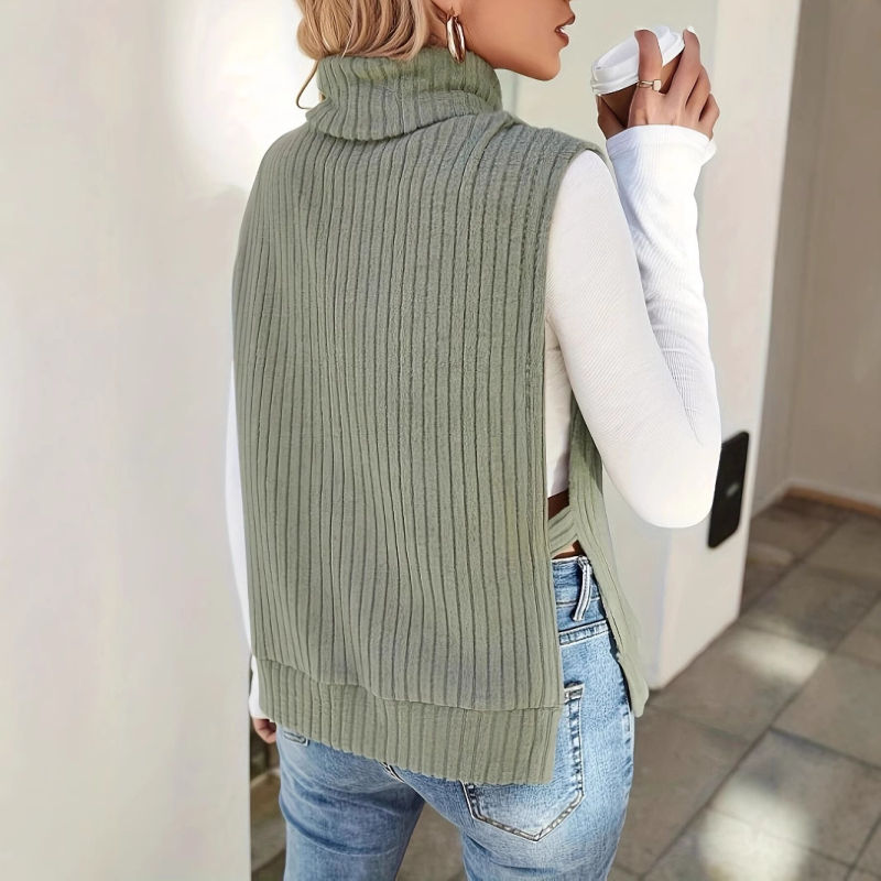 Γυναικεία πλεκτή γιλέκα με pile collar, μονόχρωμο πολυεστερικό ύφασμα, 90–95% πολυεστέρας, Spandex <30%