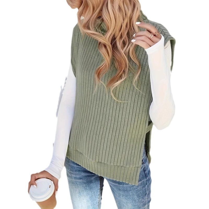 Γυναικεία πλεκτή γιλέκα με pile collar, μονόχρωμο πολυεστερικό ύφασμα, 90–95% πολυεστέρας, Spandex <30%