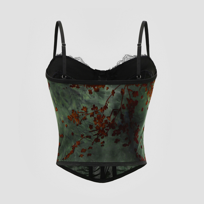 Bustier imprimat cu dantelă eyelash, stil sling, croială slim, lungime scurtă