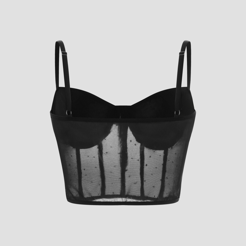 Top crop paiete, stil sling, croi slim, țesătură dantelată, poliester 95% elastan